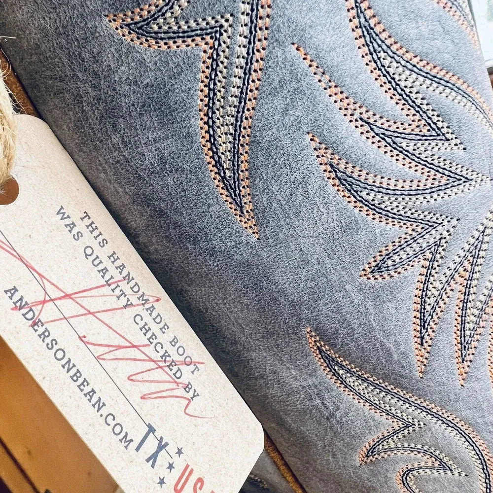 Anderson Bean Cowboy Boots Tag Boar Blue Aged 335516 Men’s 9.5 EE Wide NWT